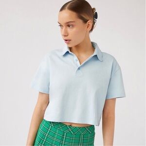 NWT Aritzia Sunday Best Roland cropped short sleeve blue polo shirt